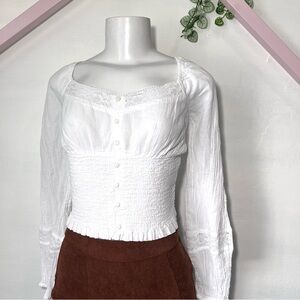Medium Cottage Core Shirt Coquette Top Victorian Style Lace Trim Button Front